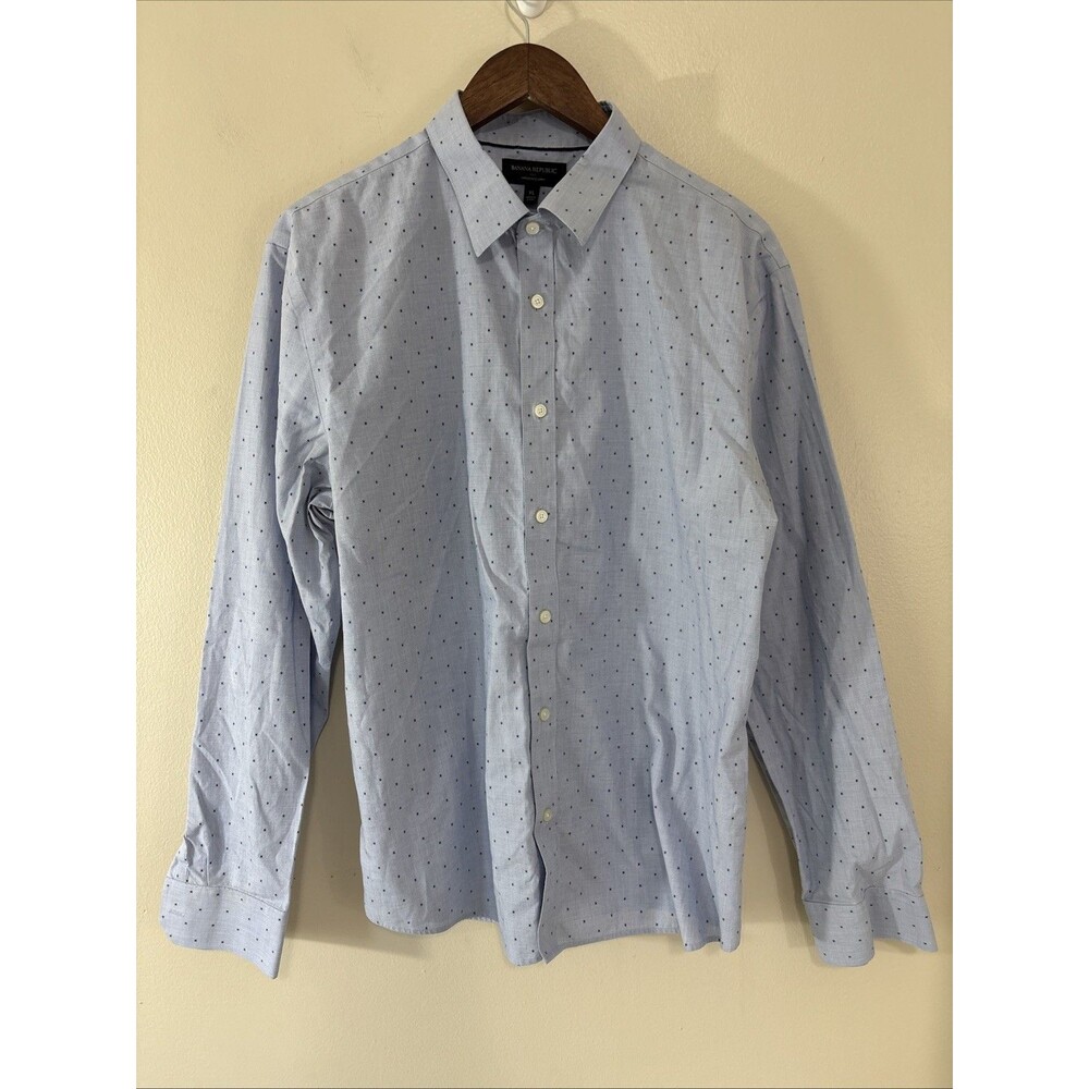Banana Republic Button Down Shirt Mens XL Blue Untucked Standard Fit Polka Dot